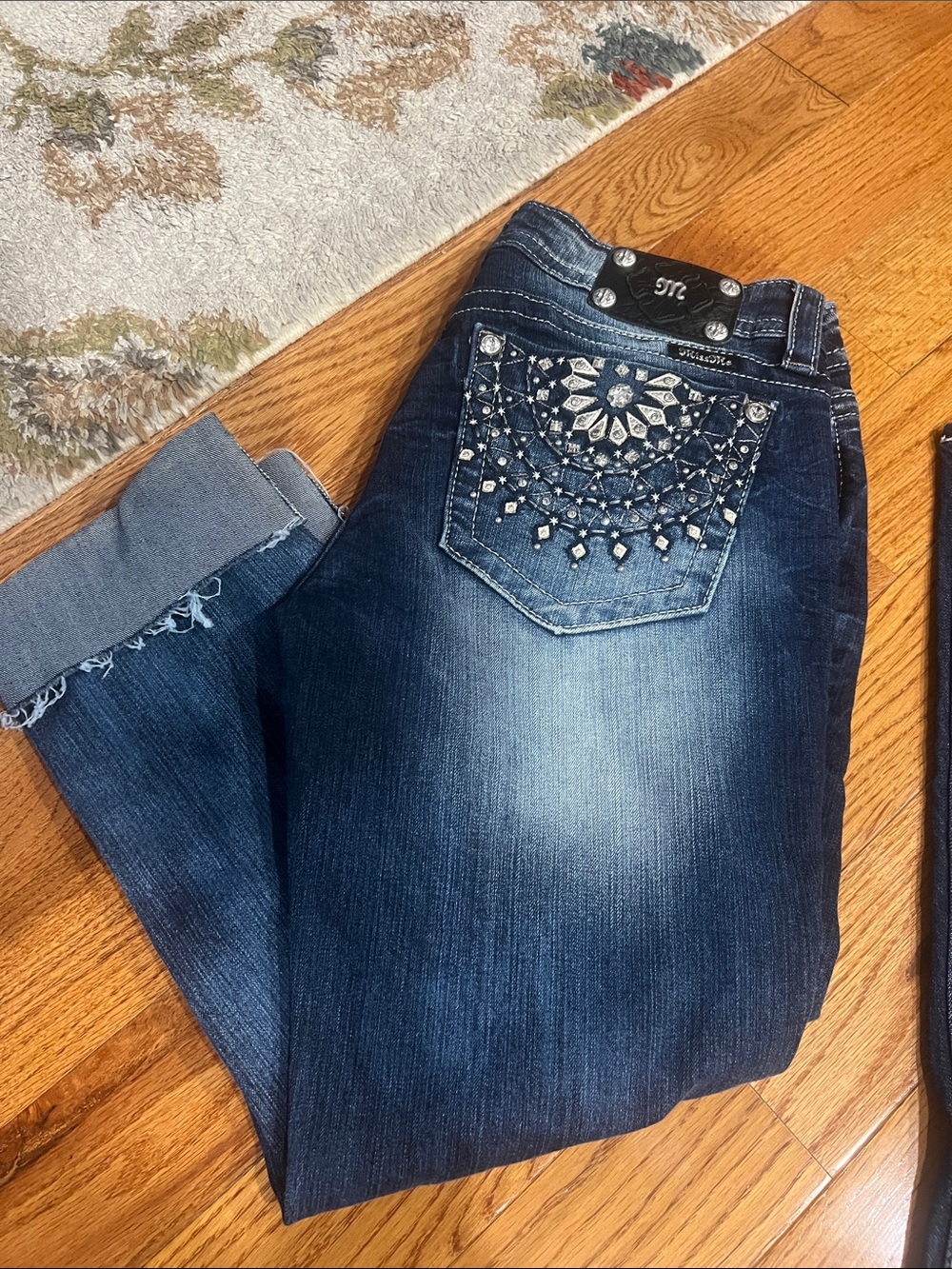 Miss Me Dark Blue Embellished Cropped Ankle Jeans